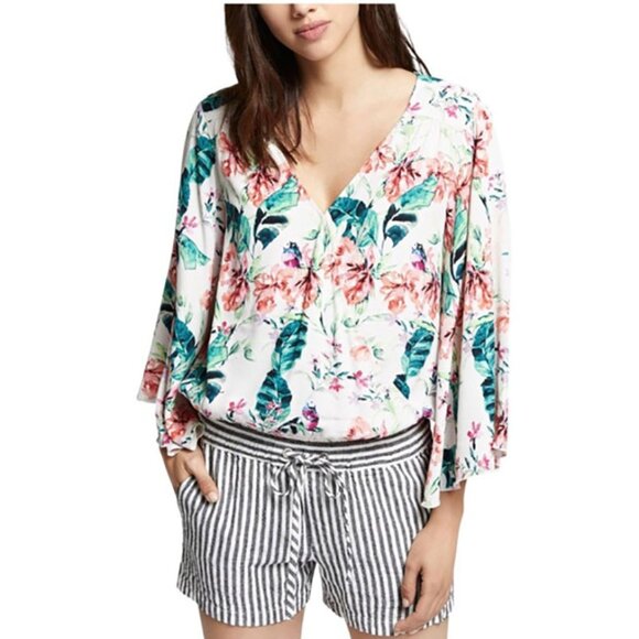 Sanctuary Gilligan Wrap Bell Sleeve Floral Blouse Size S - Picture 1 of 14